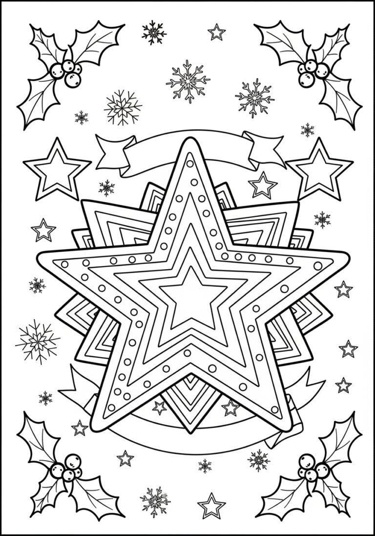 christmas star coloring page for kids - free printable